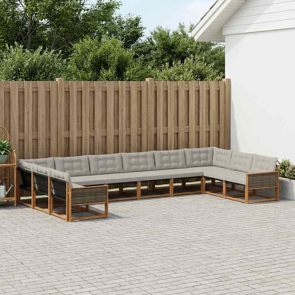 Buiten bankenset met kussen 10 pcs Naturel en lichtgrijs – afbeelding 1