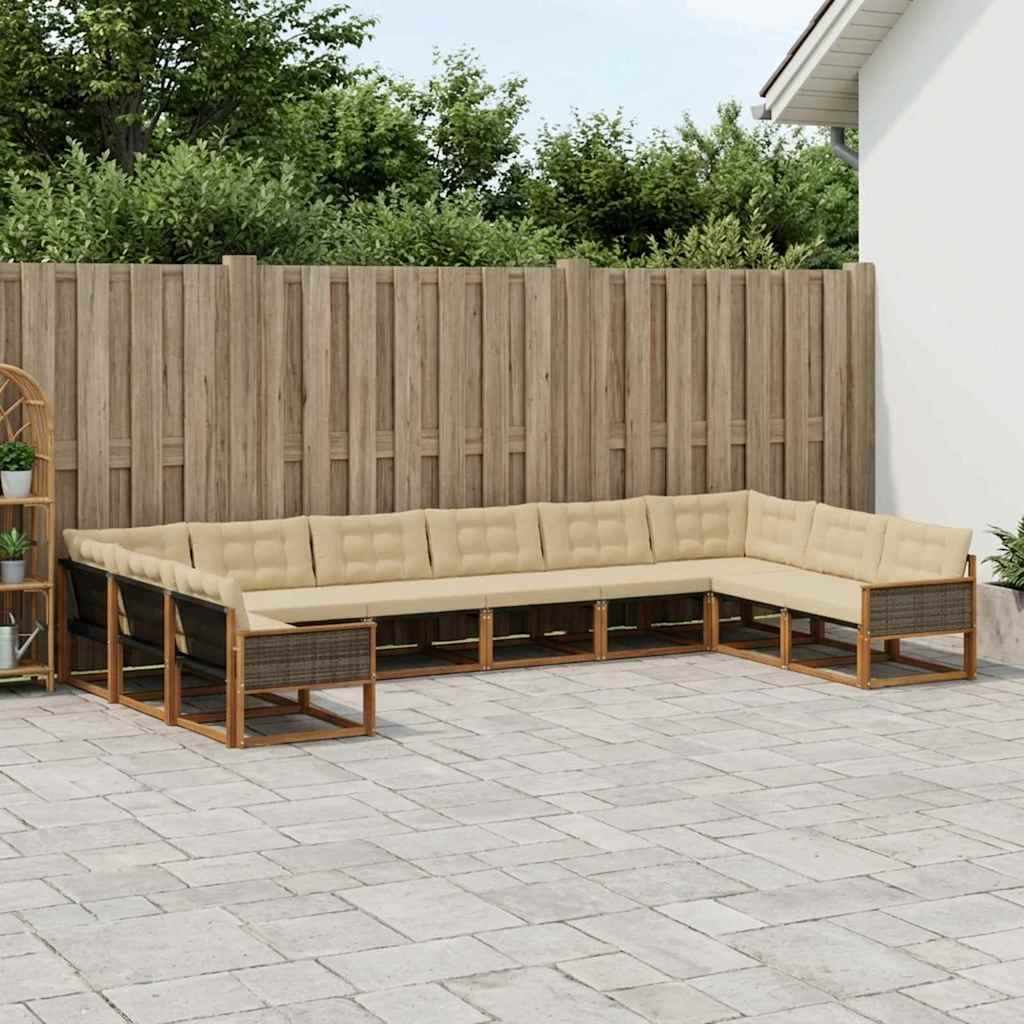 Buiten bankenset met kussen 10 pcs Natuurlijk en Beige – afbeelding 1