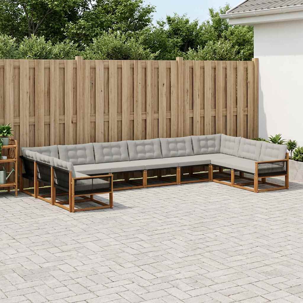 Buiten bankenset met kussen 10 pcs Naturel en lichtgrijs