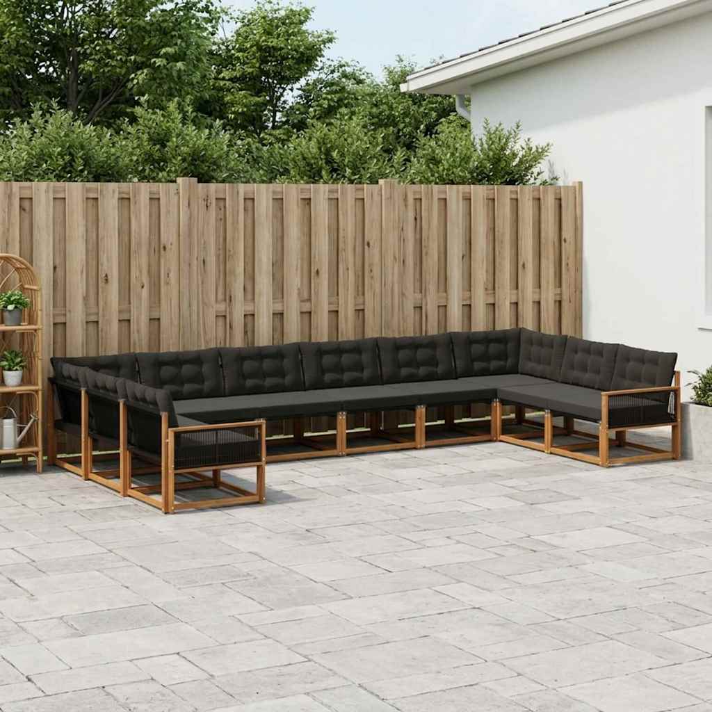 Buiten bankenset met kussen 10 pcs Naturel en Zwart – afbeelding 1