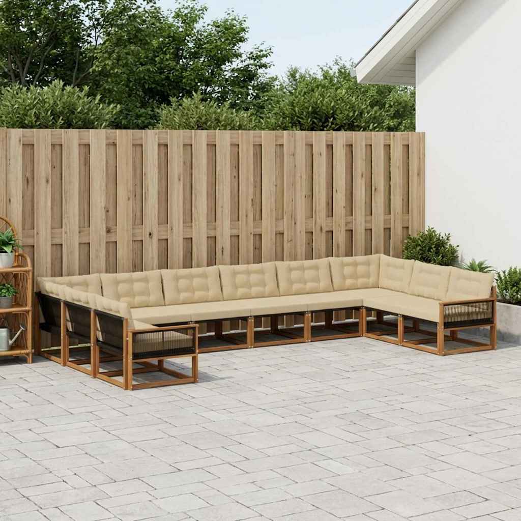 Buiten bankenset met kussen 10 pcs Natuurlijk en Beige