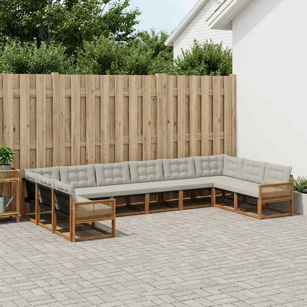 Buiten bankenset met kussen 10 pcs Naturel en lichtgrijs
