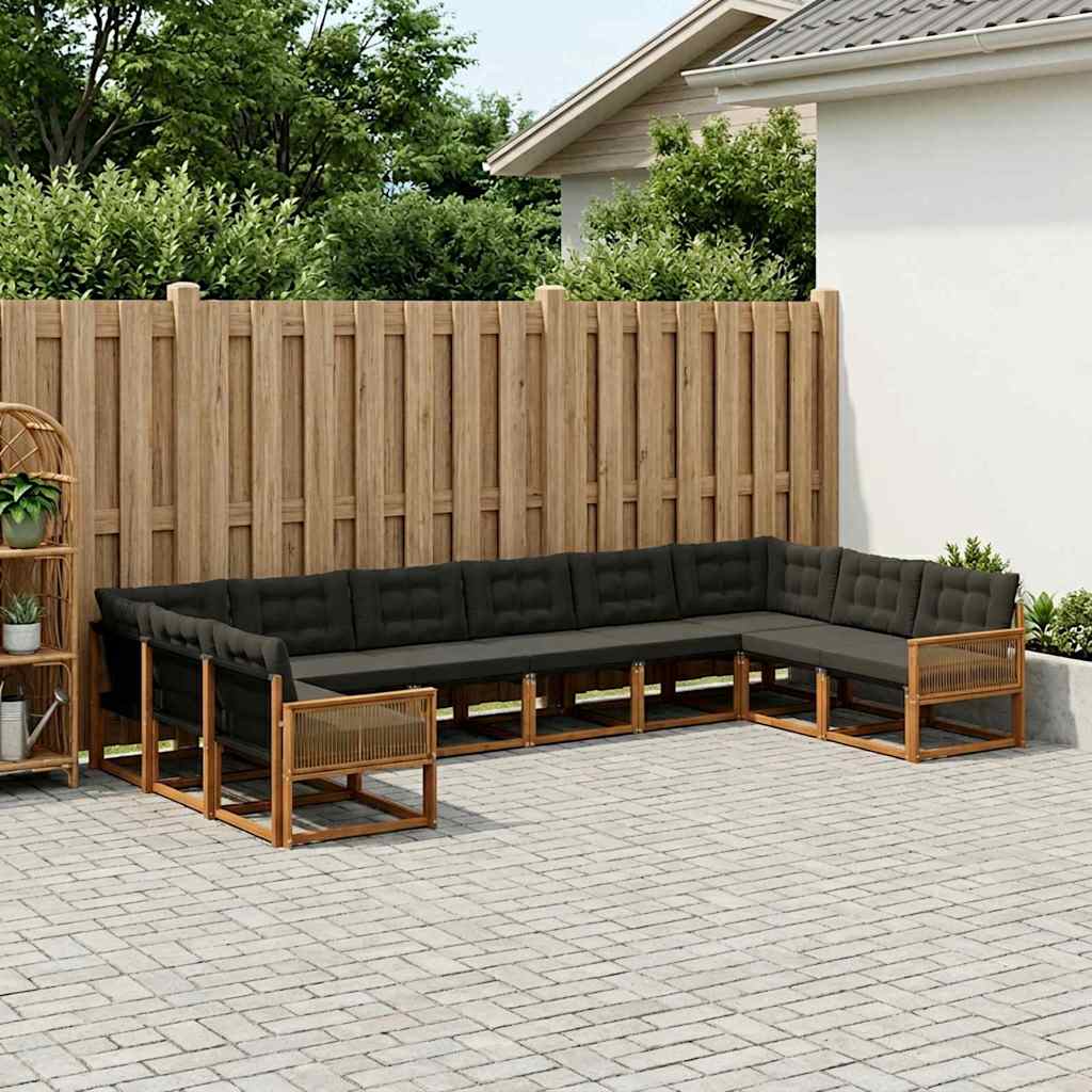 Buiten bankenset met kussen 10 pcs Naturel en Zwart