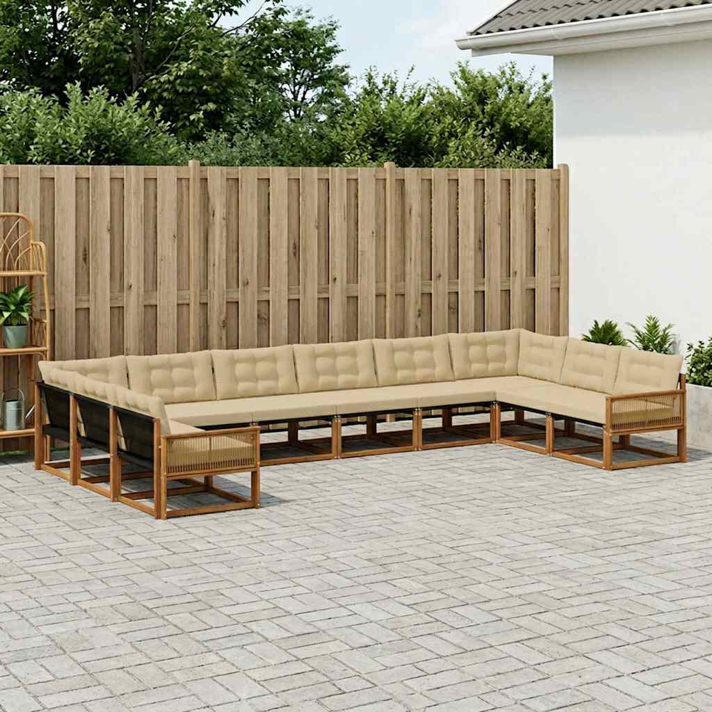 Buiten bankenset met kussen 10 pcs Natuurlijk en Beige