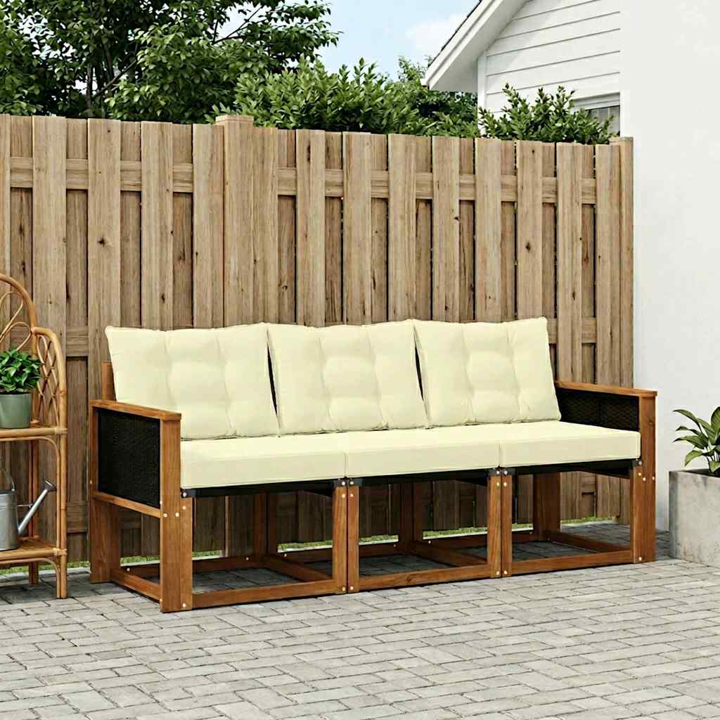 Buiten bankenset met kussen 3 pcs Natuurlijk en Crème – afbeelding 1