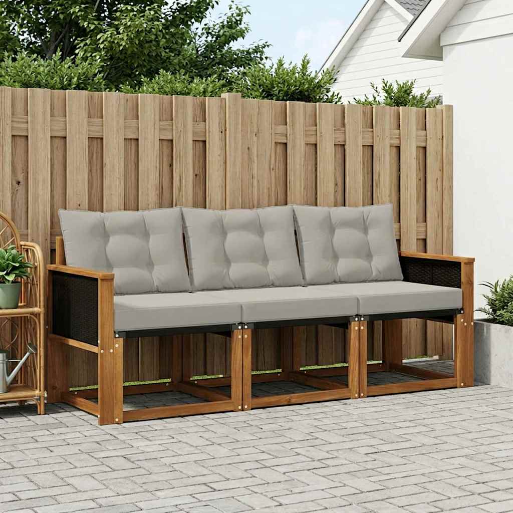 Buiten bankenset met kussen 3 pcs Naturel en lichtgrijs – afbeelding 1