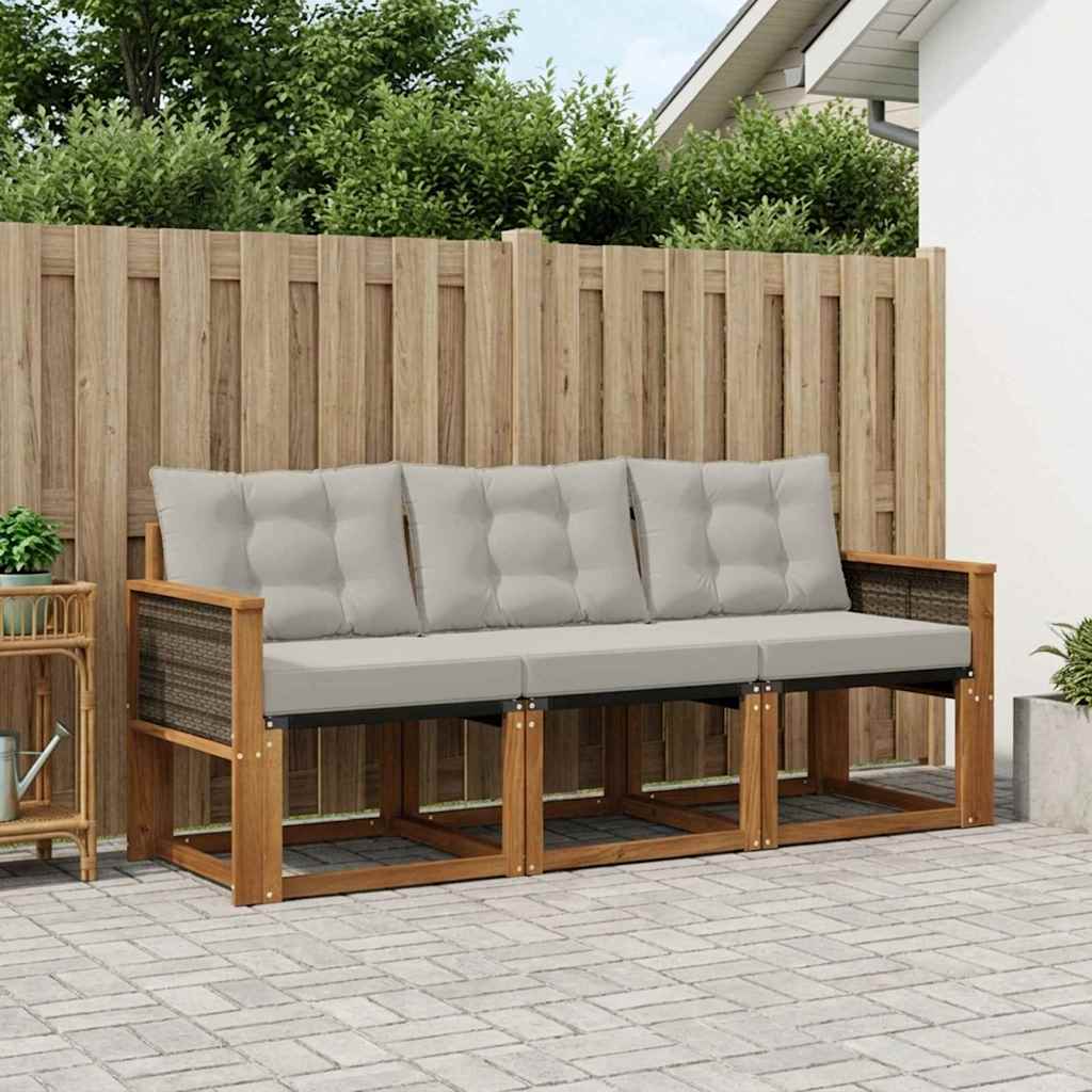 Buiten bankenset met kussen 3 pcs Naturel en lichtgrijs – afbeelding 1