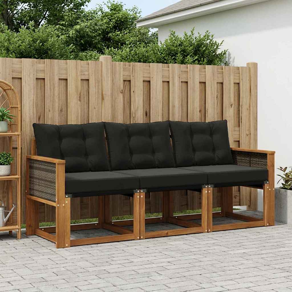 Buiten bankenset met kussen 3 pcs Naturel en Zwart – afbeelding 1