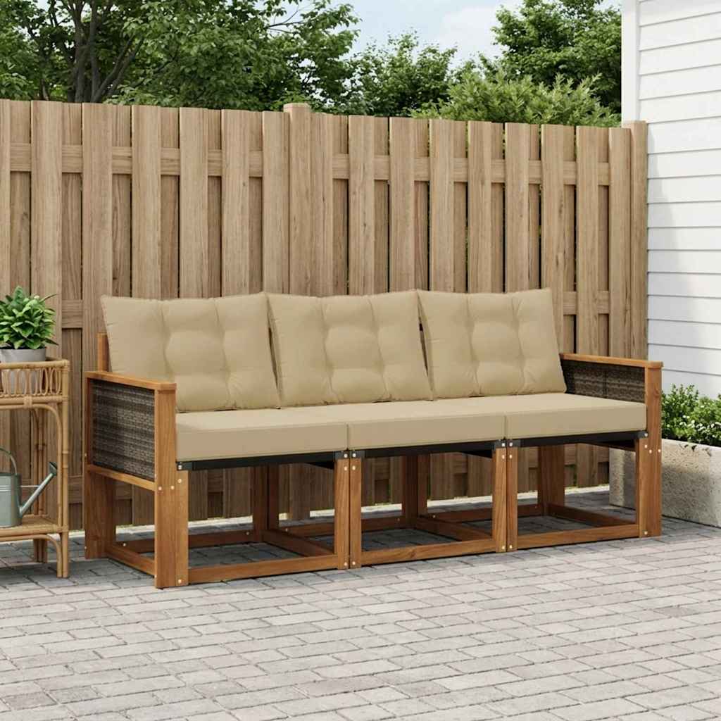 Buiten bankenset met kussen 3 pcs Natuurlijk en Beige