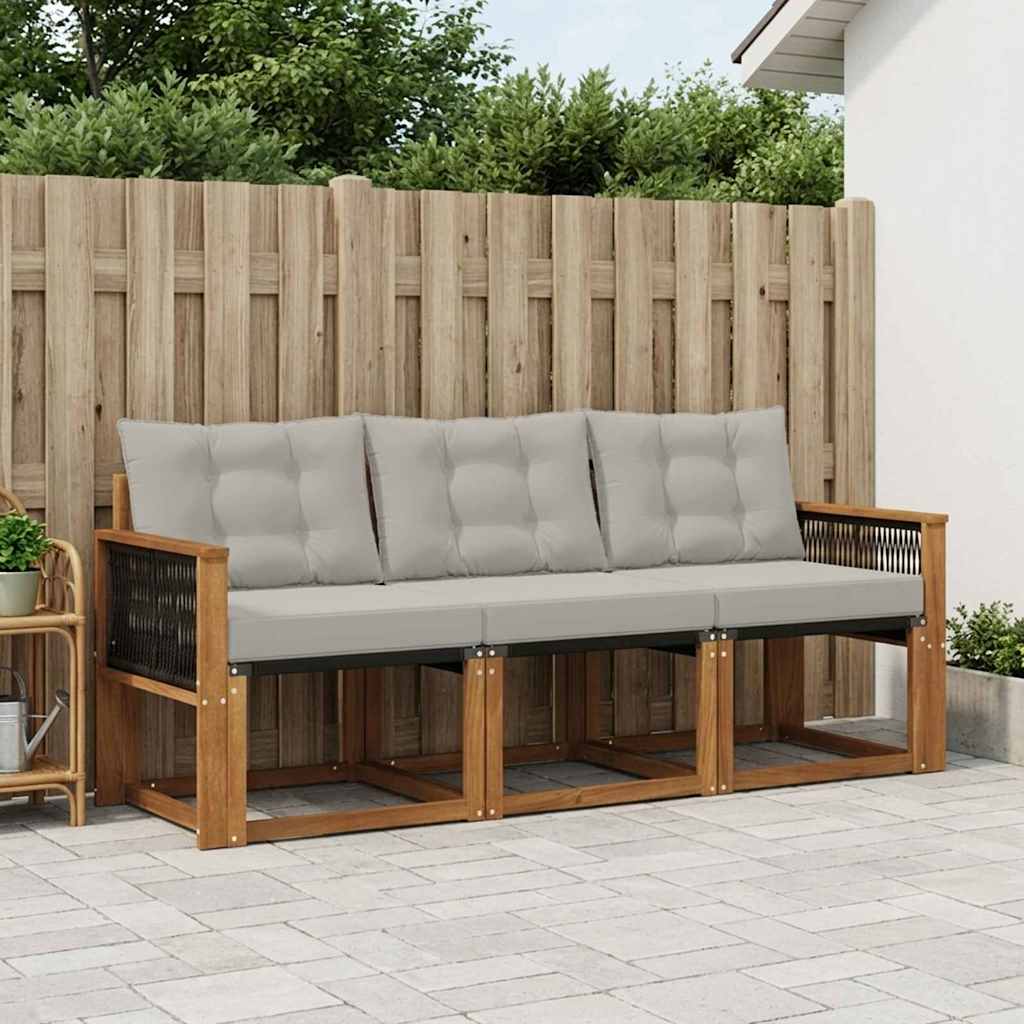 Buiten bankenset met kussen 3 pcs Naturel en lichtgrijs – afbeelding 1