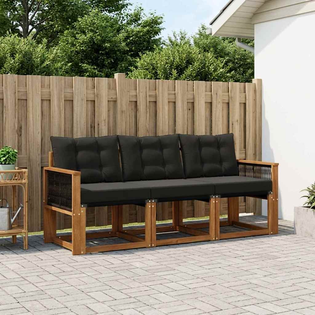 Buiten bankenset met kussen 3 pcs Naturel en Zwart