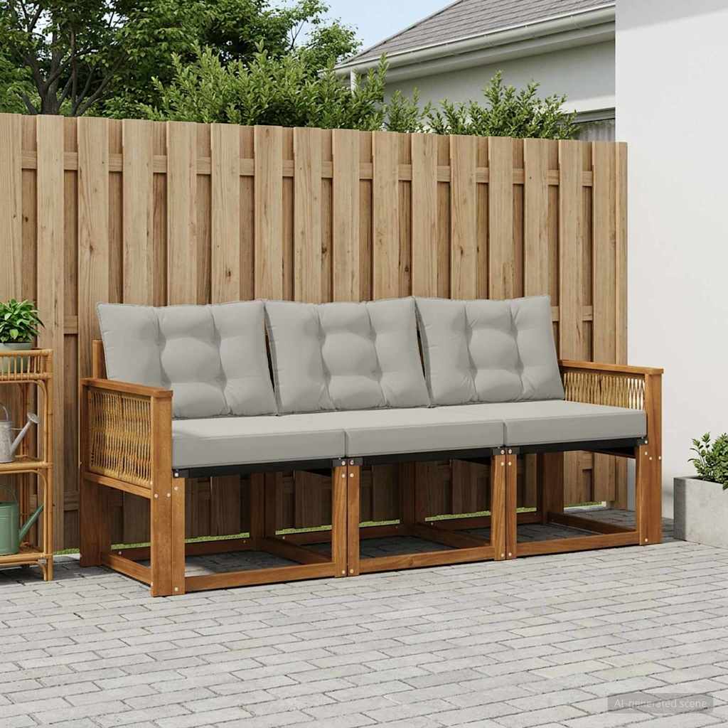 Buiten bankenset met kussen 3 pcs Naturel en lichtgrijs – afbeelding 1