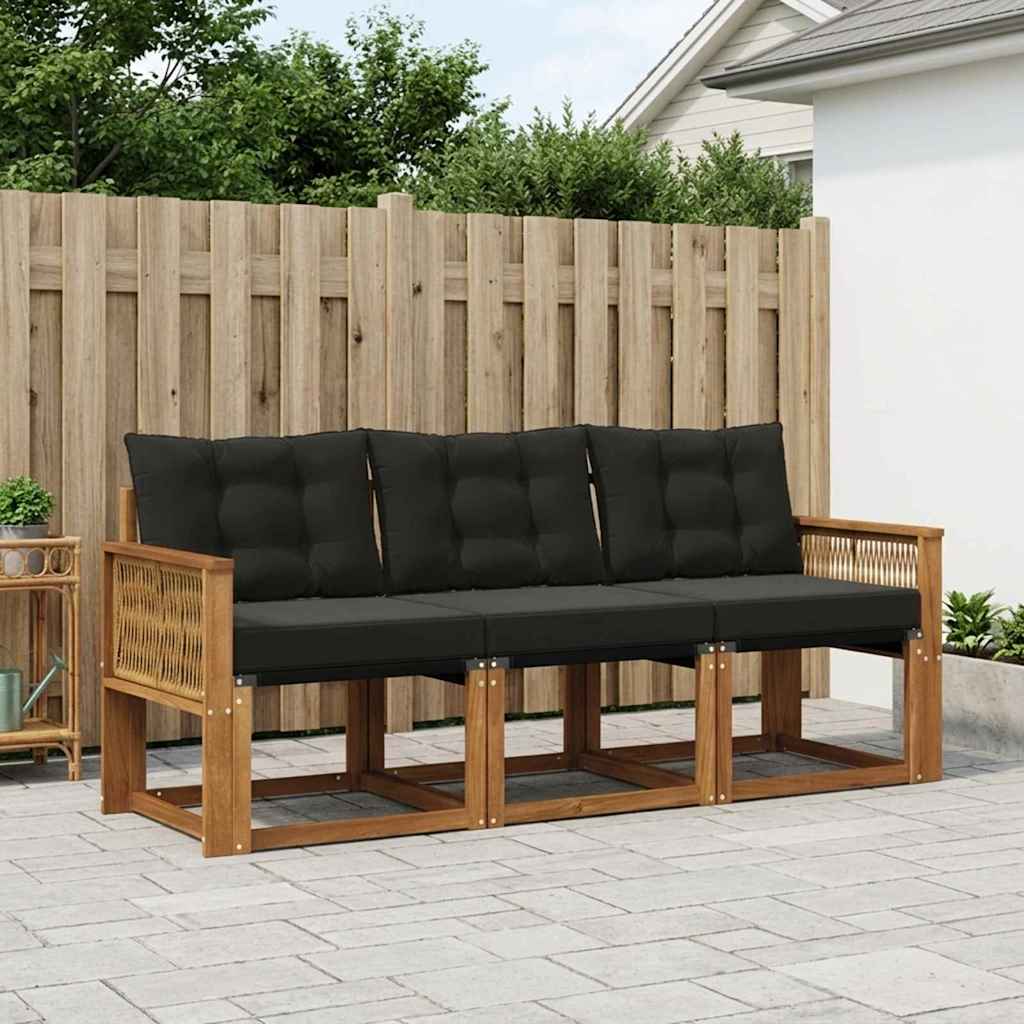 Buiten bankenset met kussen 3 pcs Naturel en Zwart