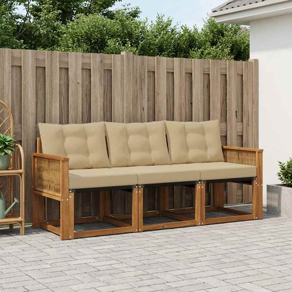 Buiten bankenset met kussen 3 pcs Natuurlijk en Beige