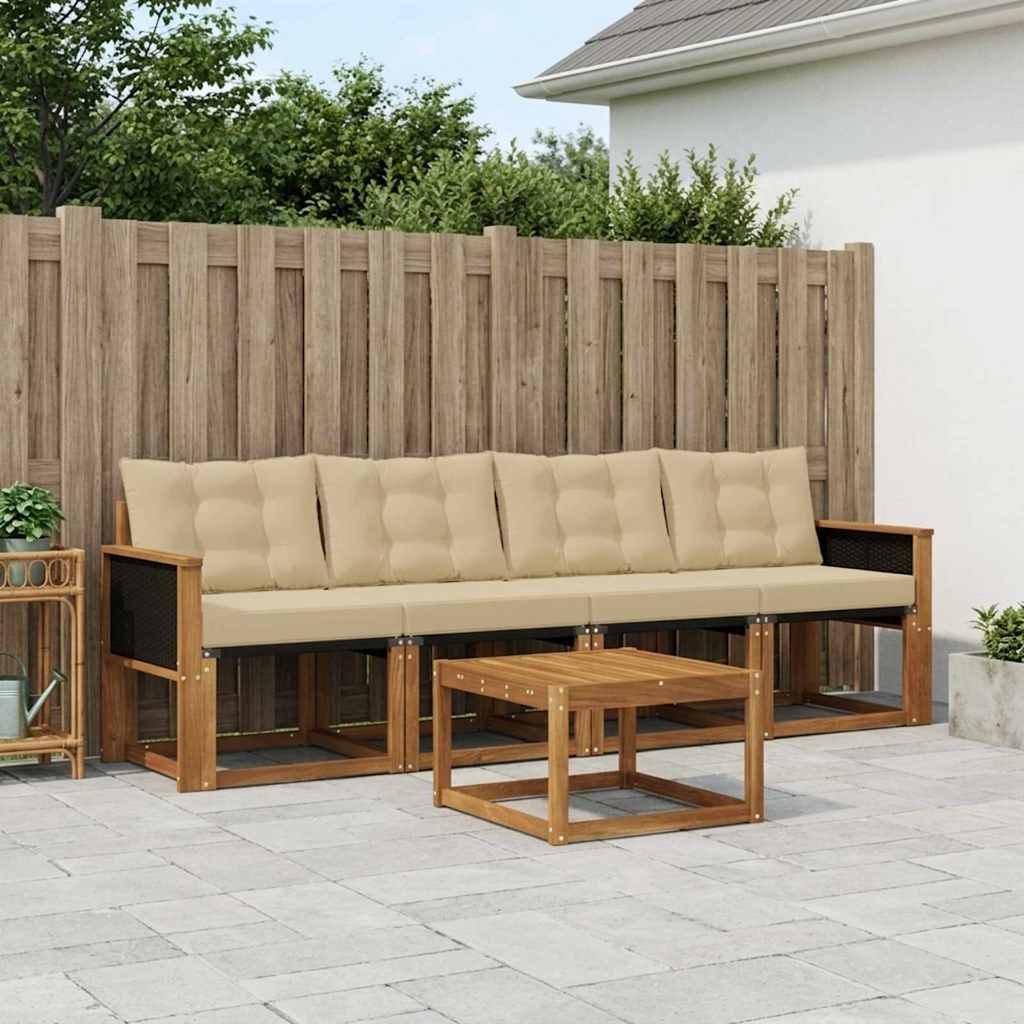 Buiten bankenset met kussen 5 pcs Natuurlijk en Beige