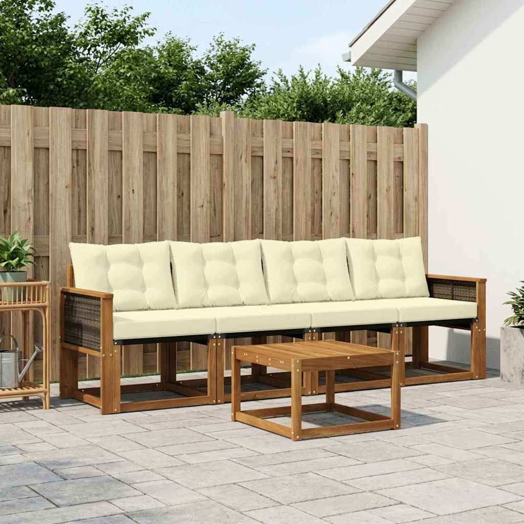 Buiten bankenset met kussen 5 pcs Natuurlijk en Crème – afbeelding 1