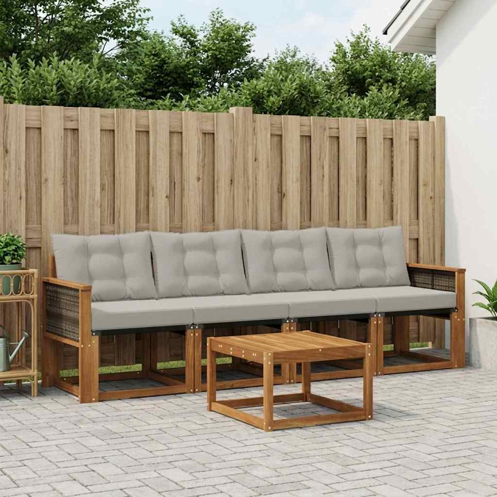 Buiten bankenset met kussen 5 pcs Naturel en lichtgrijs