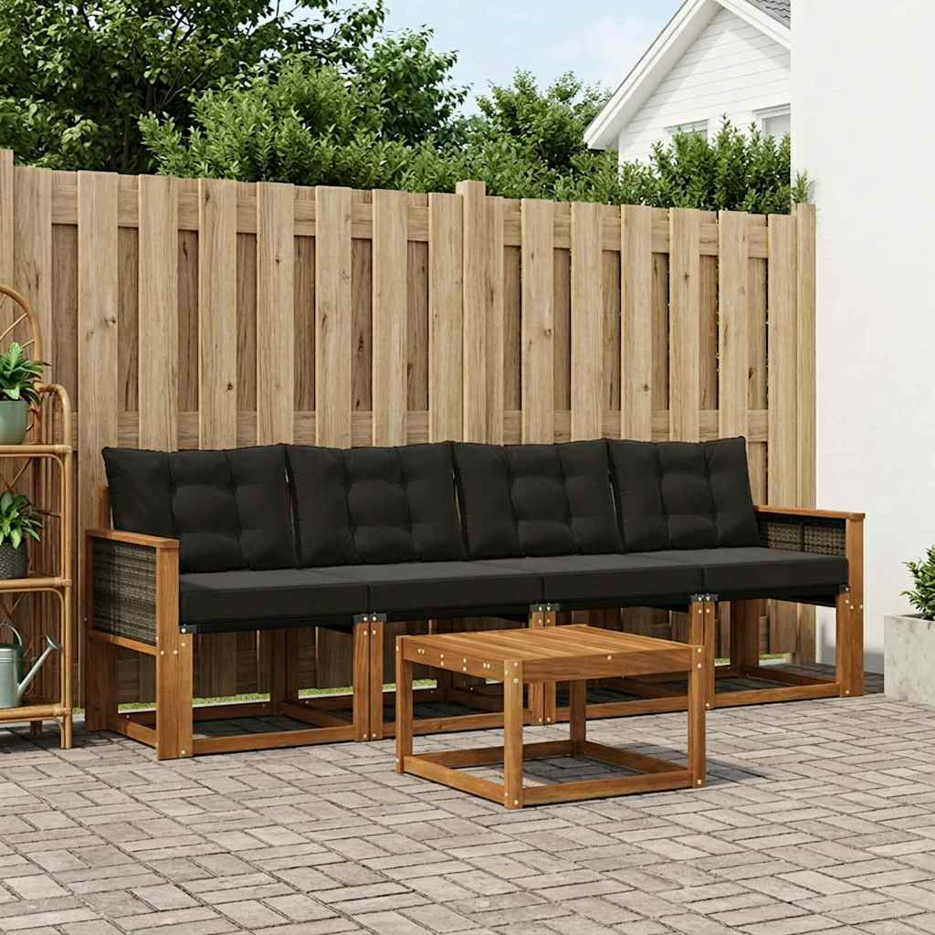 Buiten bankenset met kussen 5 pcs Naturel en Zwart – afbeelding 1