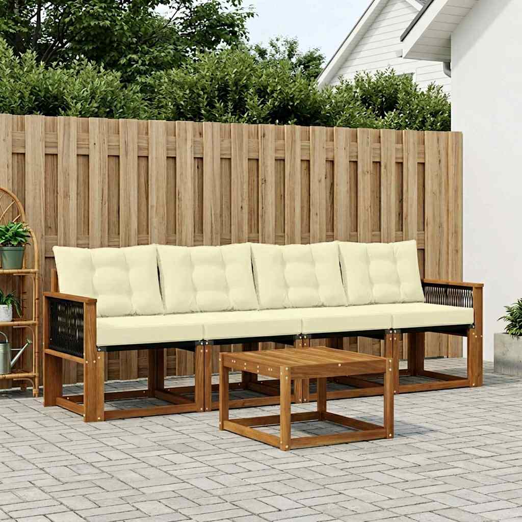 Buiten bankenset met kussen 5 pcs Natuurlijk en Crème