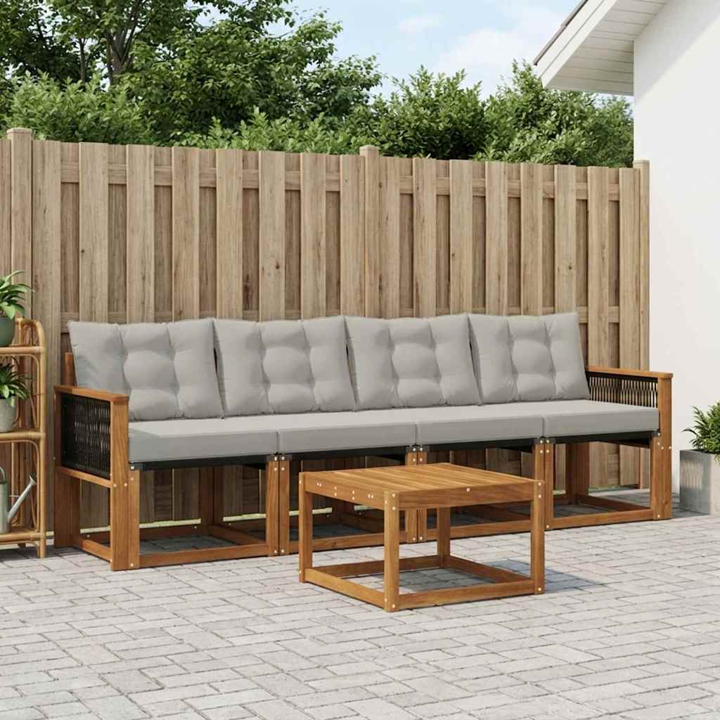 Buiten bankenset met kussen 5 pcs Naturel en lichtgrijs – afbeelding 1