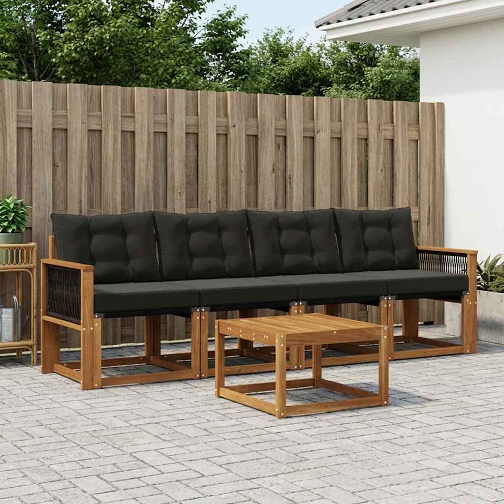Buiten bankenset met kussen 5 pcs Naturel en Zwart – afbeelding 1