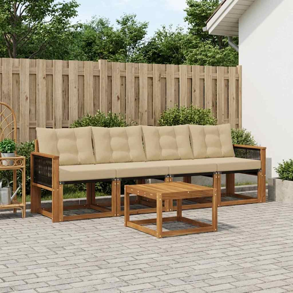 Buiten bankenset met kussen 5 pcs Natuurlijk en Beige – afbeelding 1