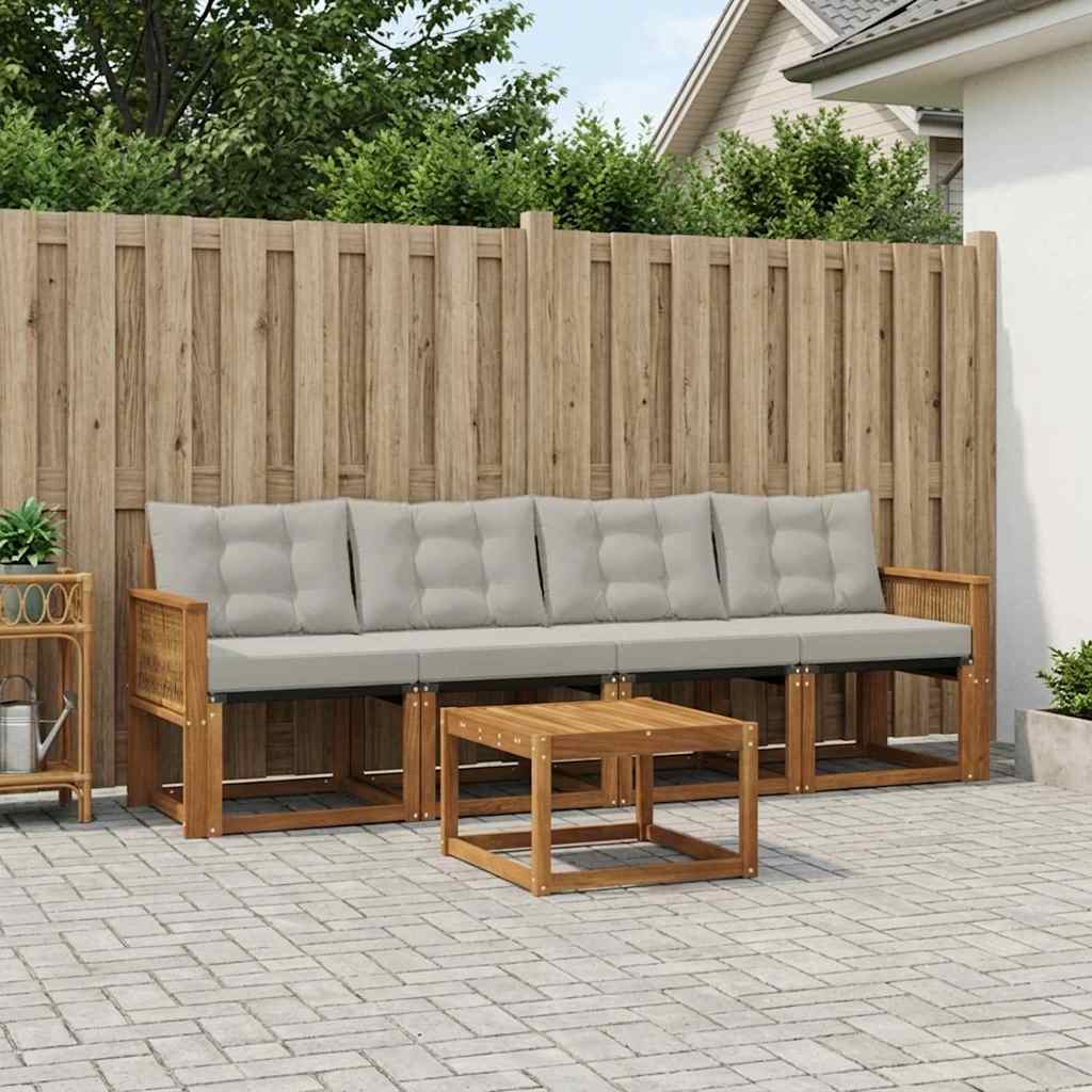 Buiten bankenset met kussen 5 pcs Naturel en lichtgrijs