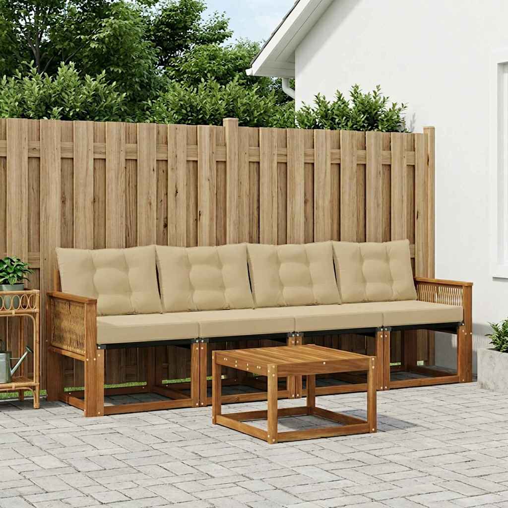 Buiten bankenset met kussen 5 pcs Natuurlijk en Beige