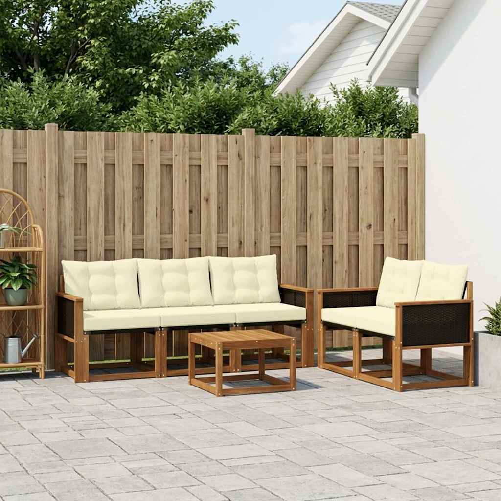 Buiten bankenset met kussen 6 pcs Natuurlijk en Crème – afbeelding 1
