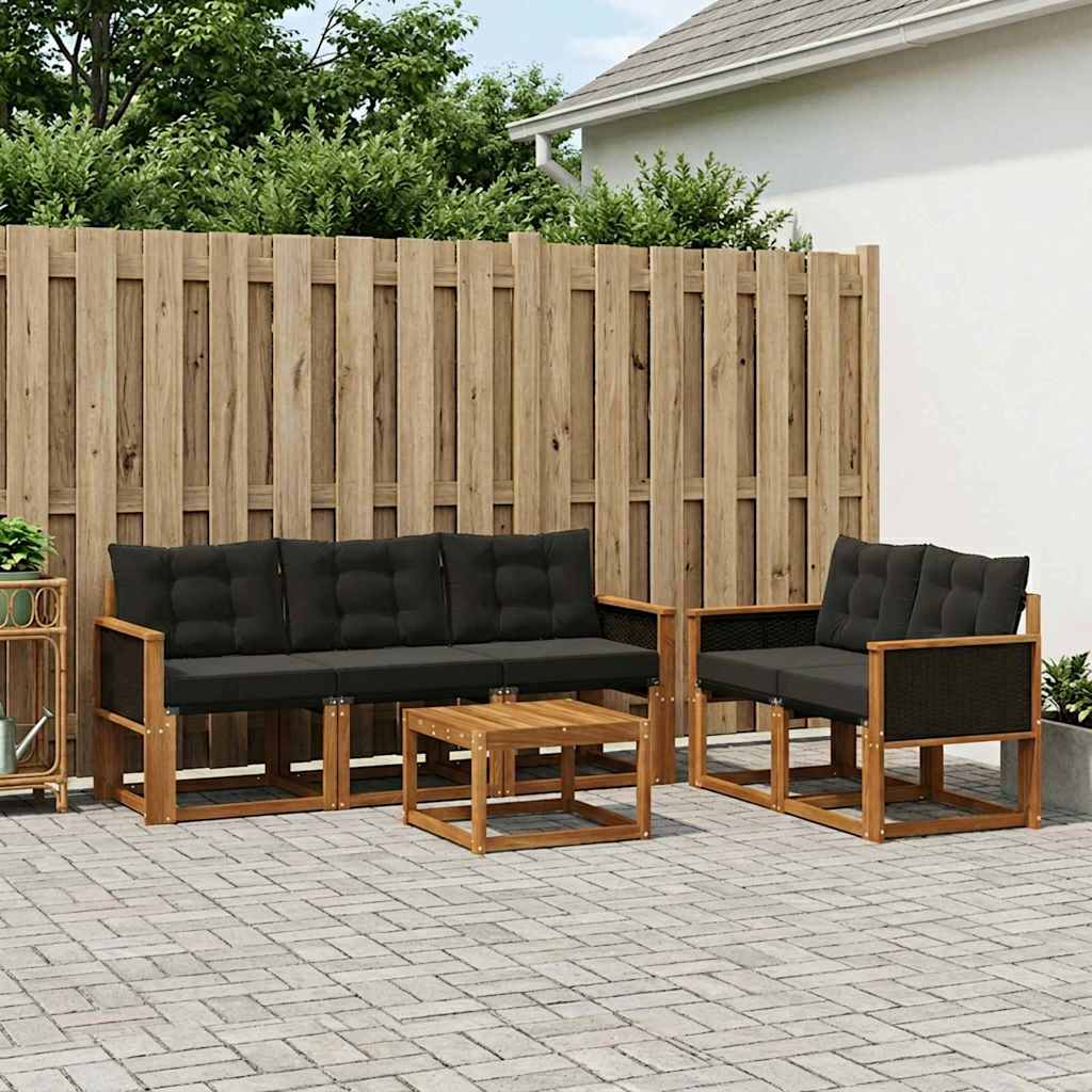 Buiten bankenset met kussen 6 pcs Naturel en Zwart
