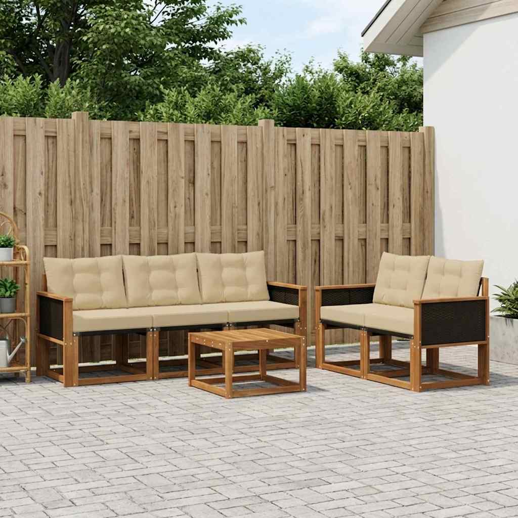 Buiten bankenset met kussen 6 pcs Natuurlijk en Beige – afbeelding 1