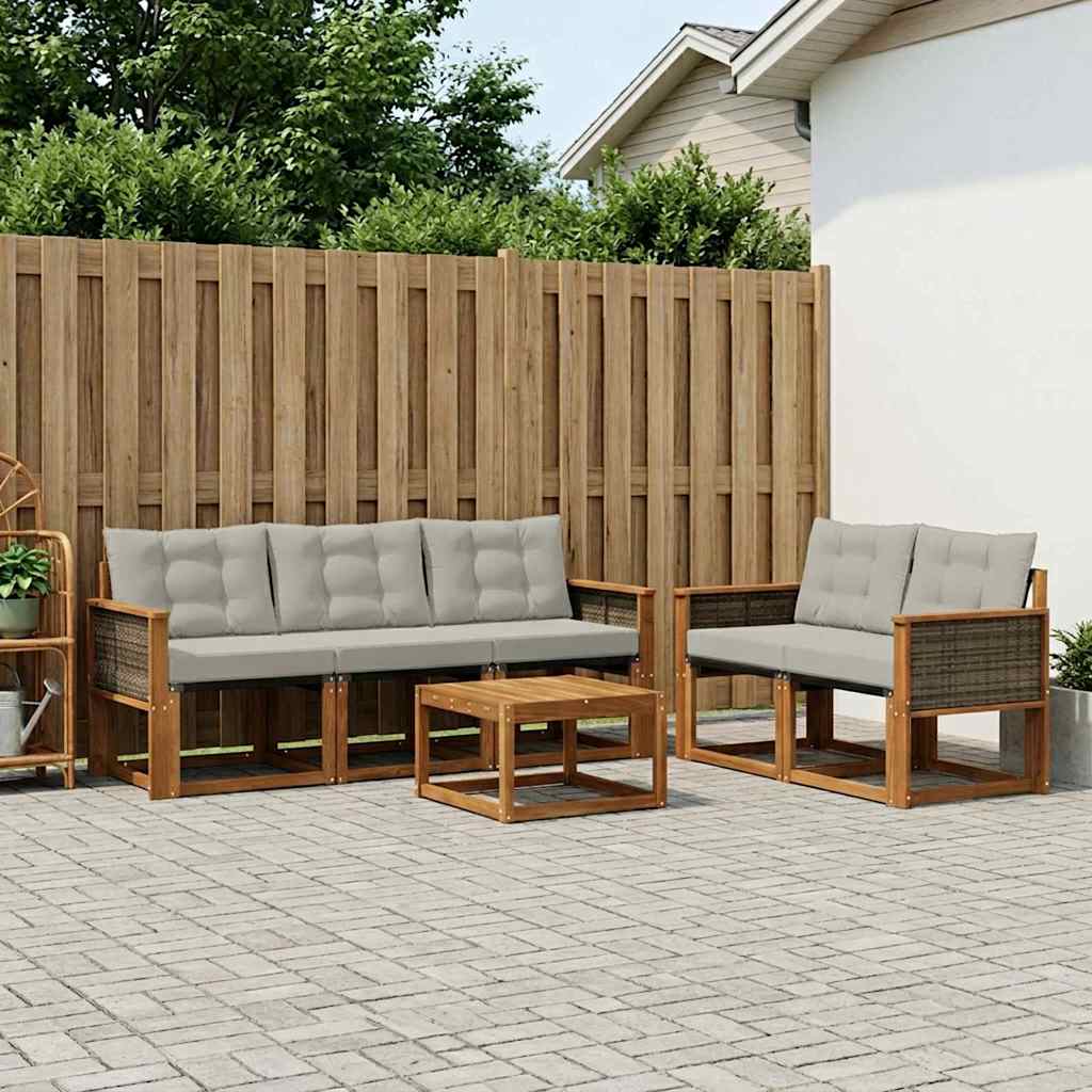 Buiten bankenset met kussen 6 pcs Naturel en lichtgrijs – afbeelding 1