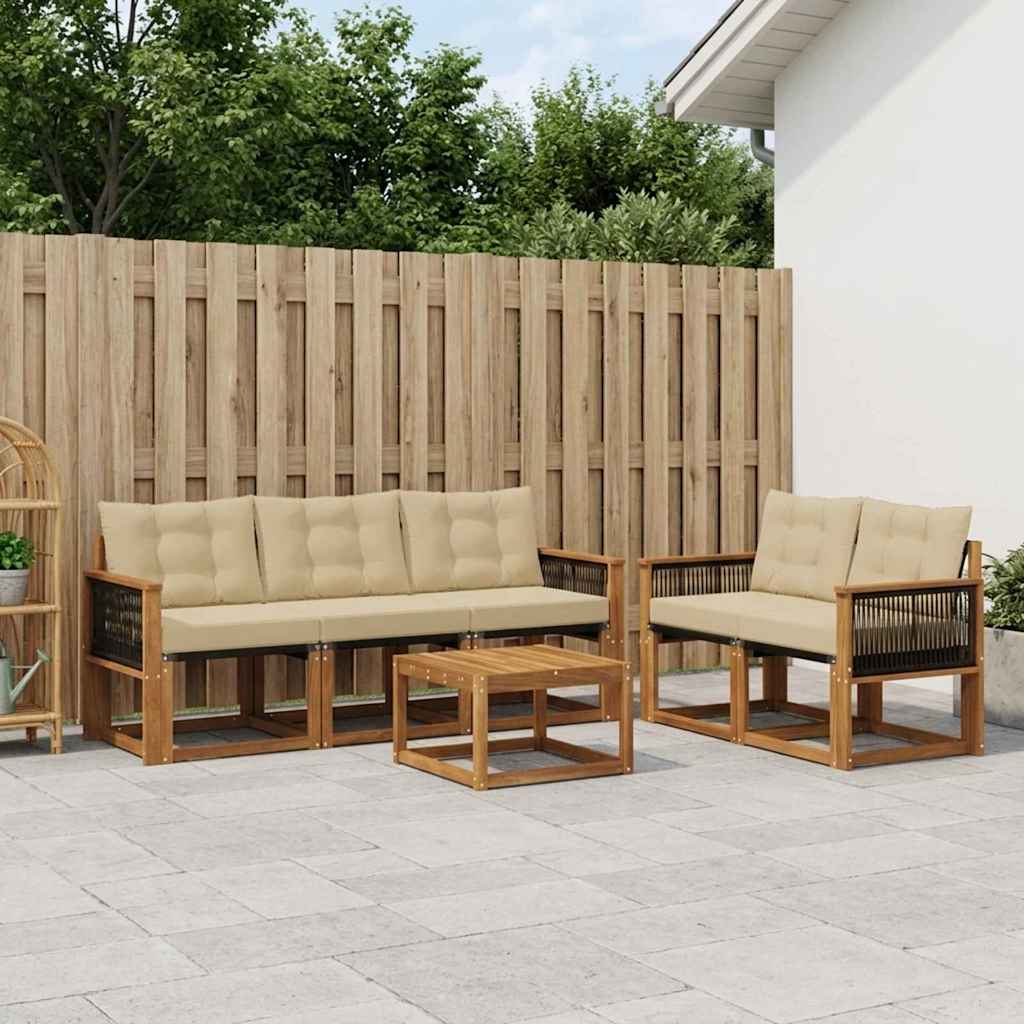 Buiten bankenset met kussen 6 pcs Natuurlijk en Beige – afbeelding 1