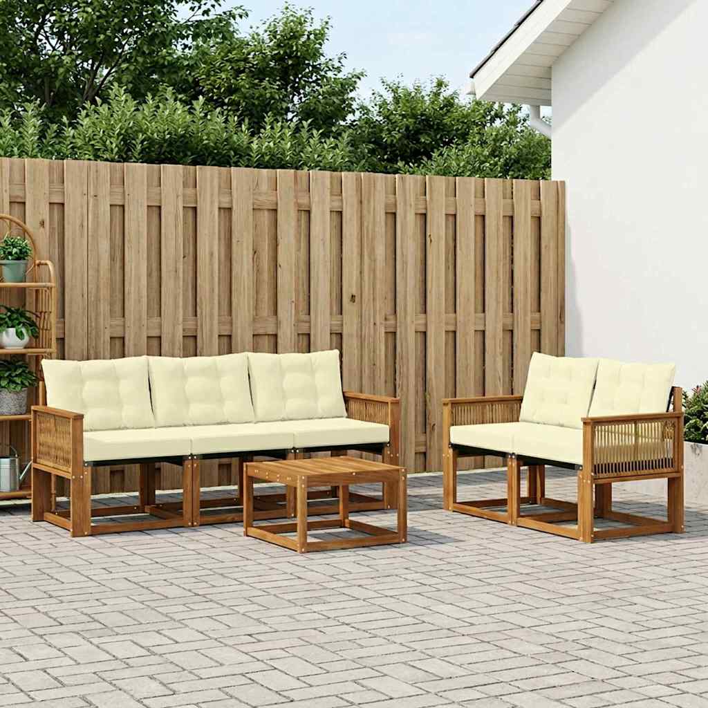 Buiten bankenset met kussen 6 pcs Natuurlijk en Crème – afbeelding 1