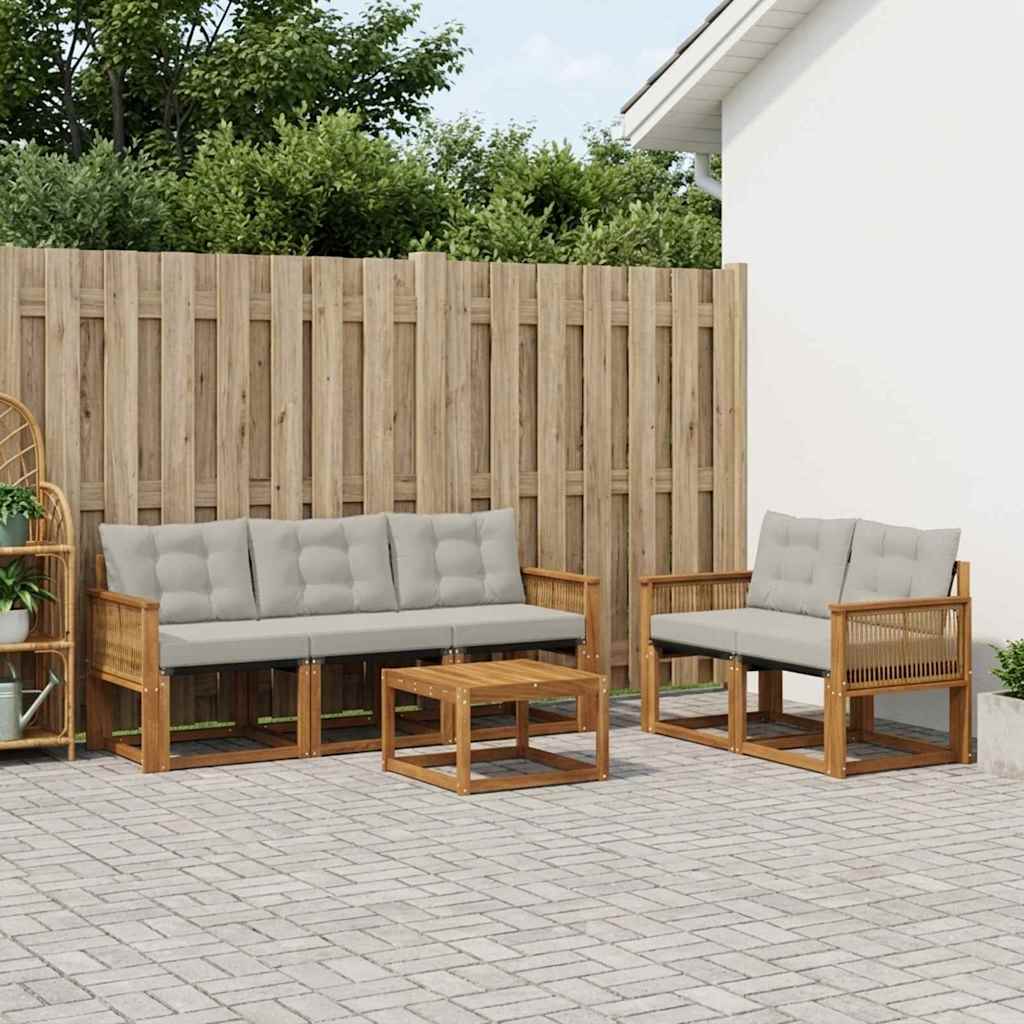 Buiten bankenset met kussen 6 pcs Naturel en lichtgrijs – afbeelding 1