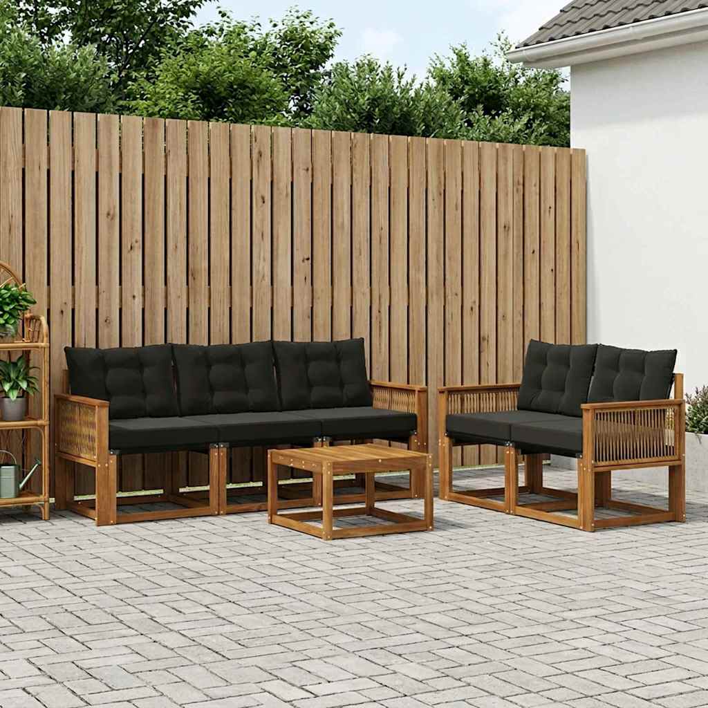 Buiten bankenset met kussen 6 pcs Naturel en Zwart