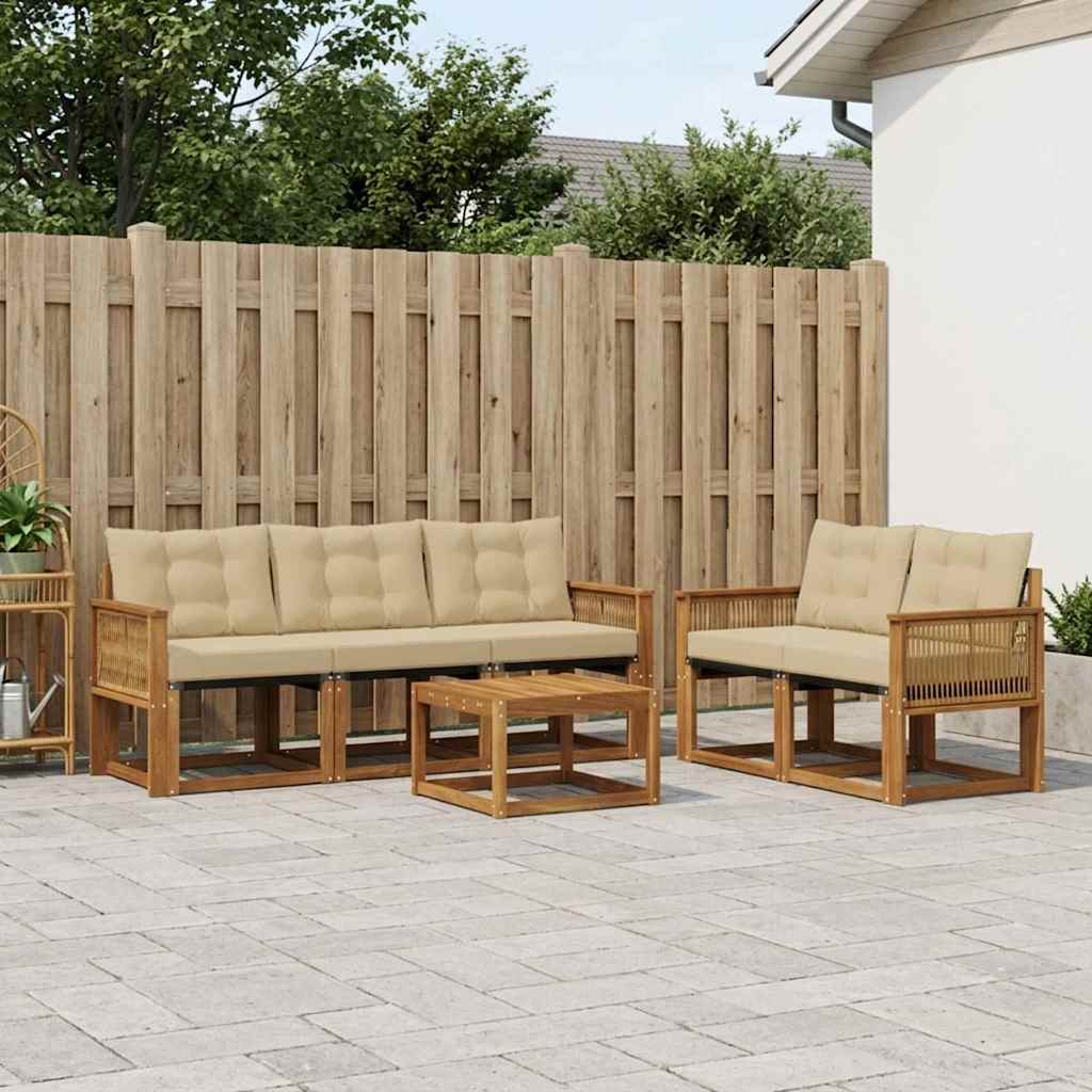 Buiten bankenset met kussen 6 pcs Natuurlijk en Beige – afbeelding 1