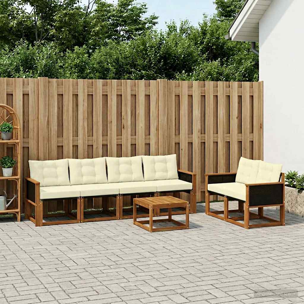 Buiten bankenset met kussen 7 pcs Natuurlijk en Crème