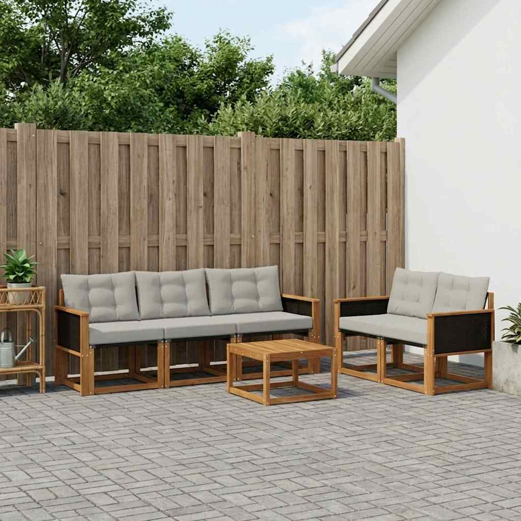 Buiten bankenset met kussen 7 pcs Naturel en lichtgrijs
