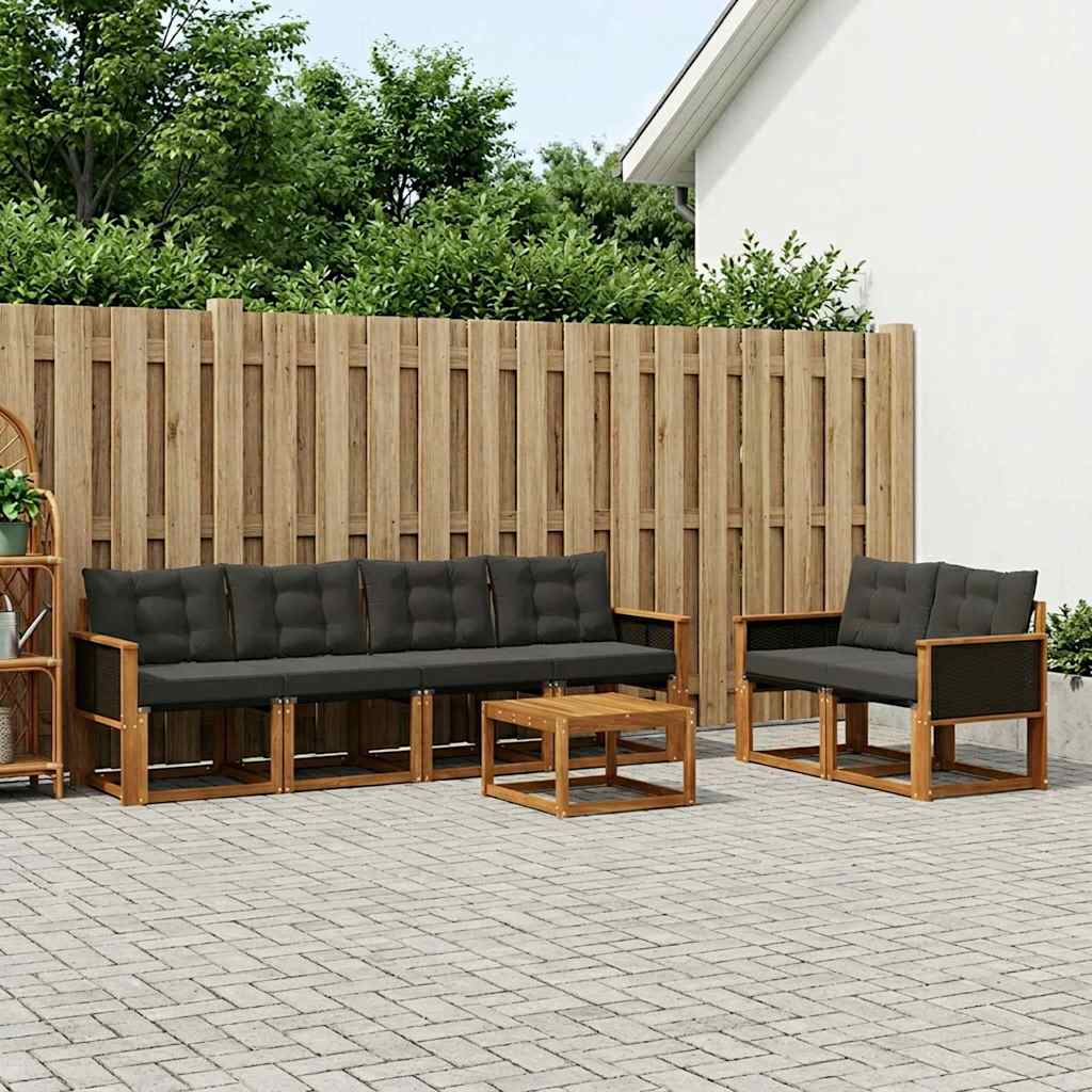 Buiten bankenset met kussen 7 pcs Naturel en Zwart