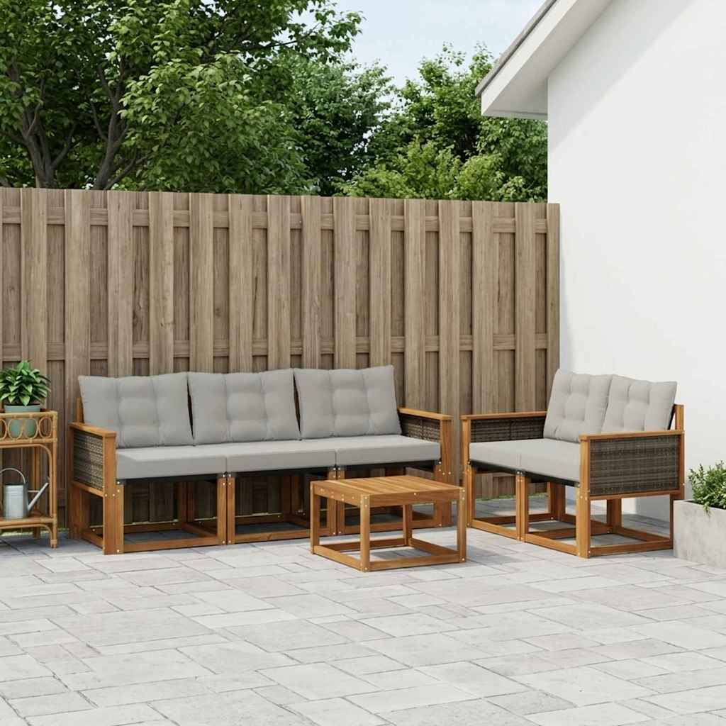 Buiten bankenset met kussen 7 pcs Naturel en lichtgrijs – afbeelding 1