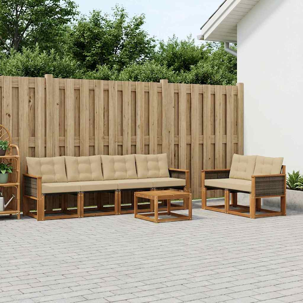 Buiten bankenset met kussen 7 pcs Natuurlijk en Beige