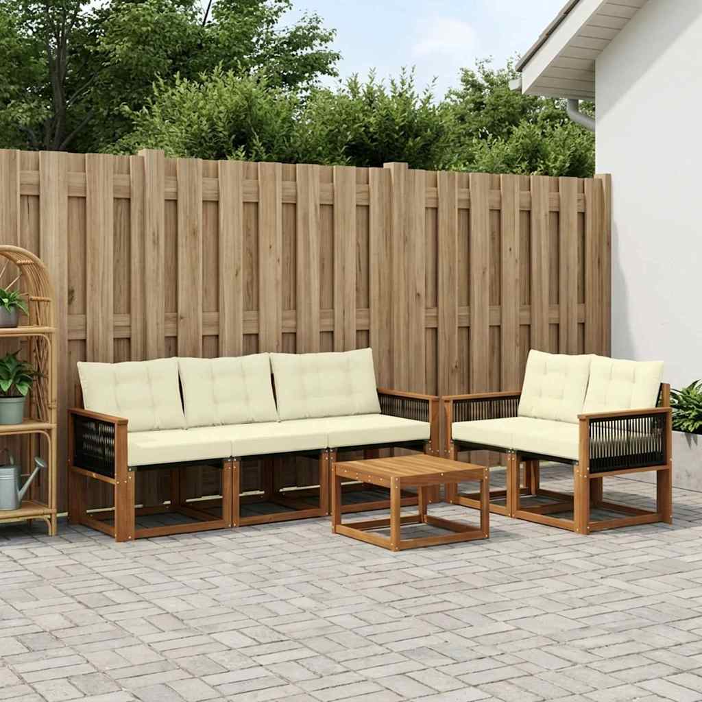 Buiten bankenset met kussen 7 pcs Natuurlijk en Crème – afbeelding 1