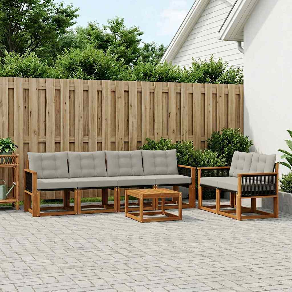 Buiten bankenset met kussen 7 pcs Naturel en lichtgrijs
