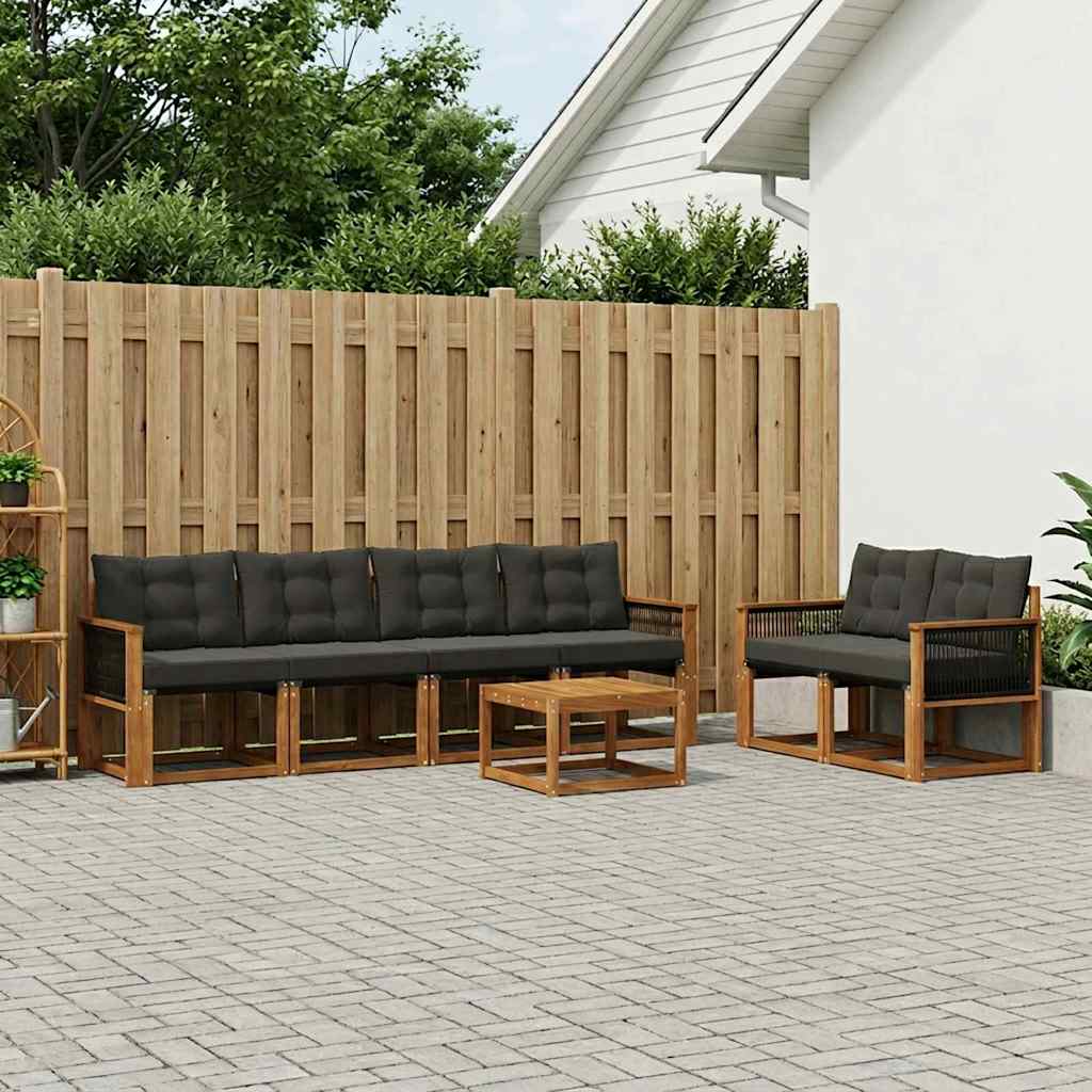 Buiten bankenset met kussen 7 pcs Naturel en Zwart
