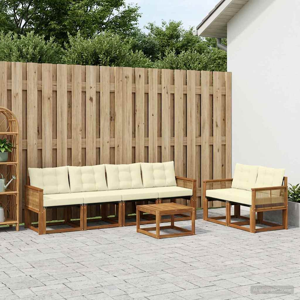 Buiten bankenset met kussen 7 pcs Natuurlijk en Crème