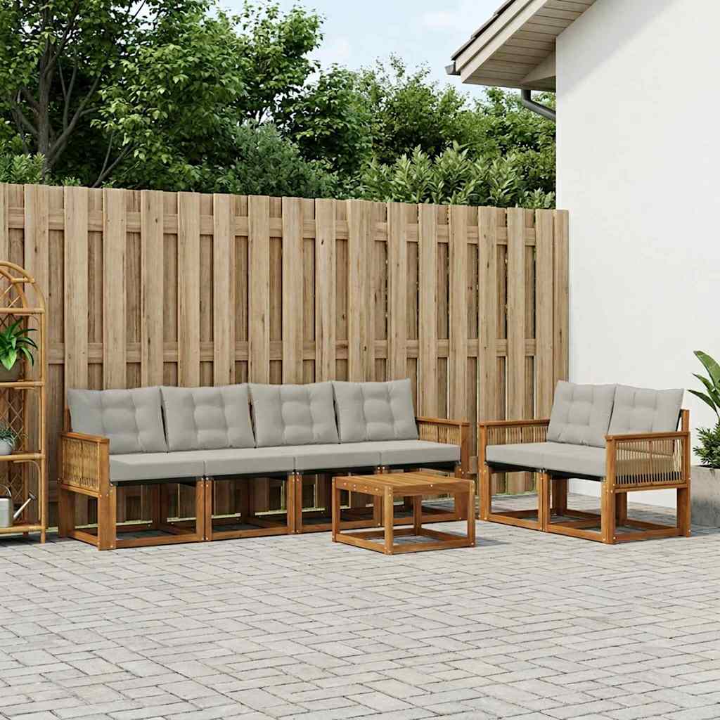 Buiten bankenset met kussen 7 pcs Naturel en lichtgrijs – afbeelding 1