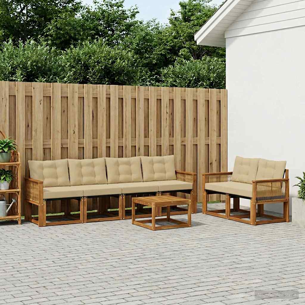Buiten bankenset met kussen 7 pcs Natuurlijk en Beige