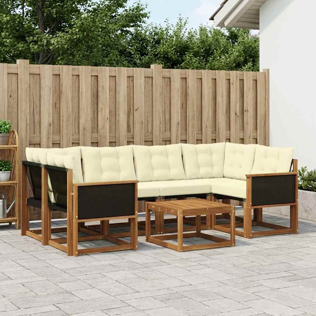 Buiten bankenset met kussen 7 pcs Natuurlijk en Crème – afbeelding 1