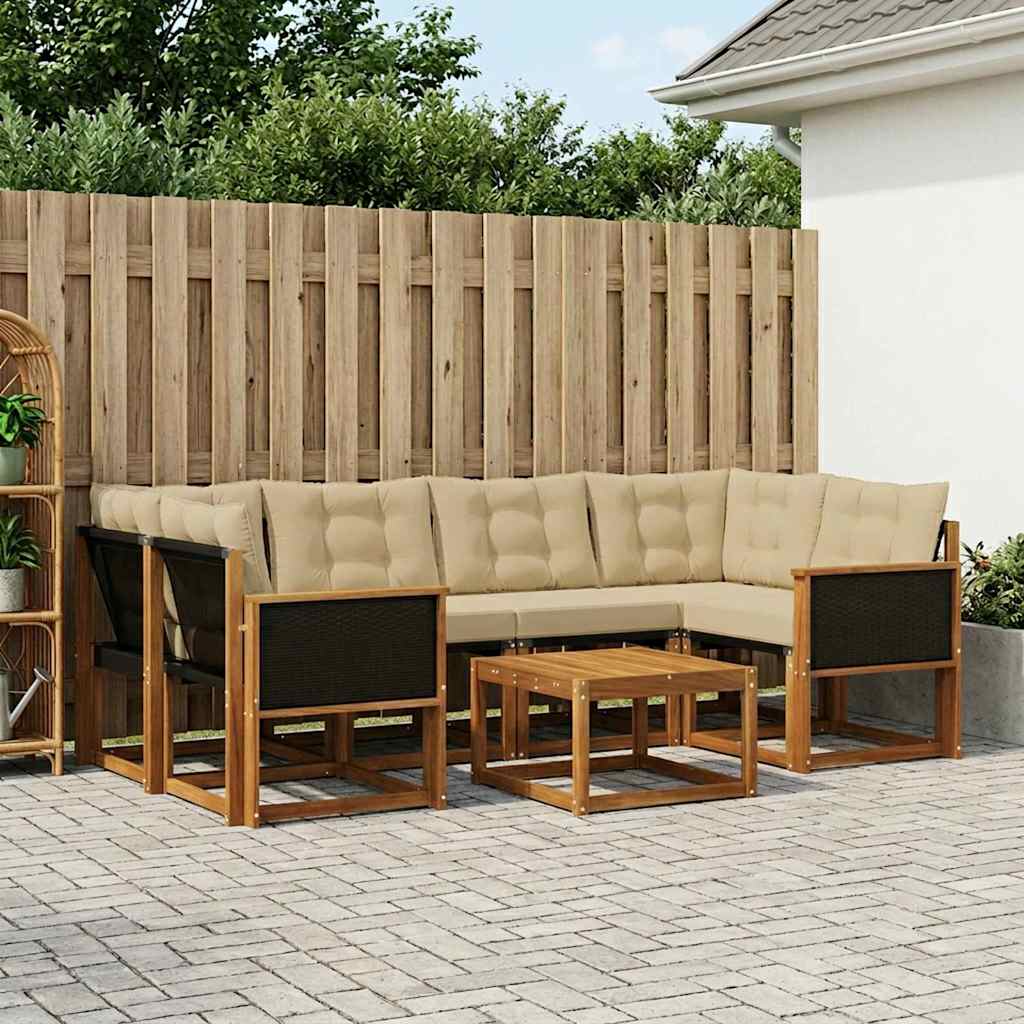 Buiten bankenset met kussen 7 pcs Natuurlijk en Beige